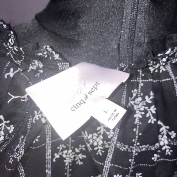Cinq à Sept Romy Wildflower Print Double Tie Neck Blouse white black bows Size L - Picture 8 of 9